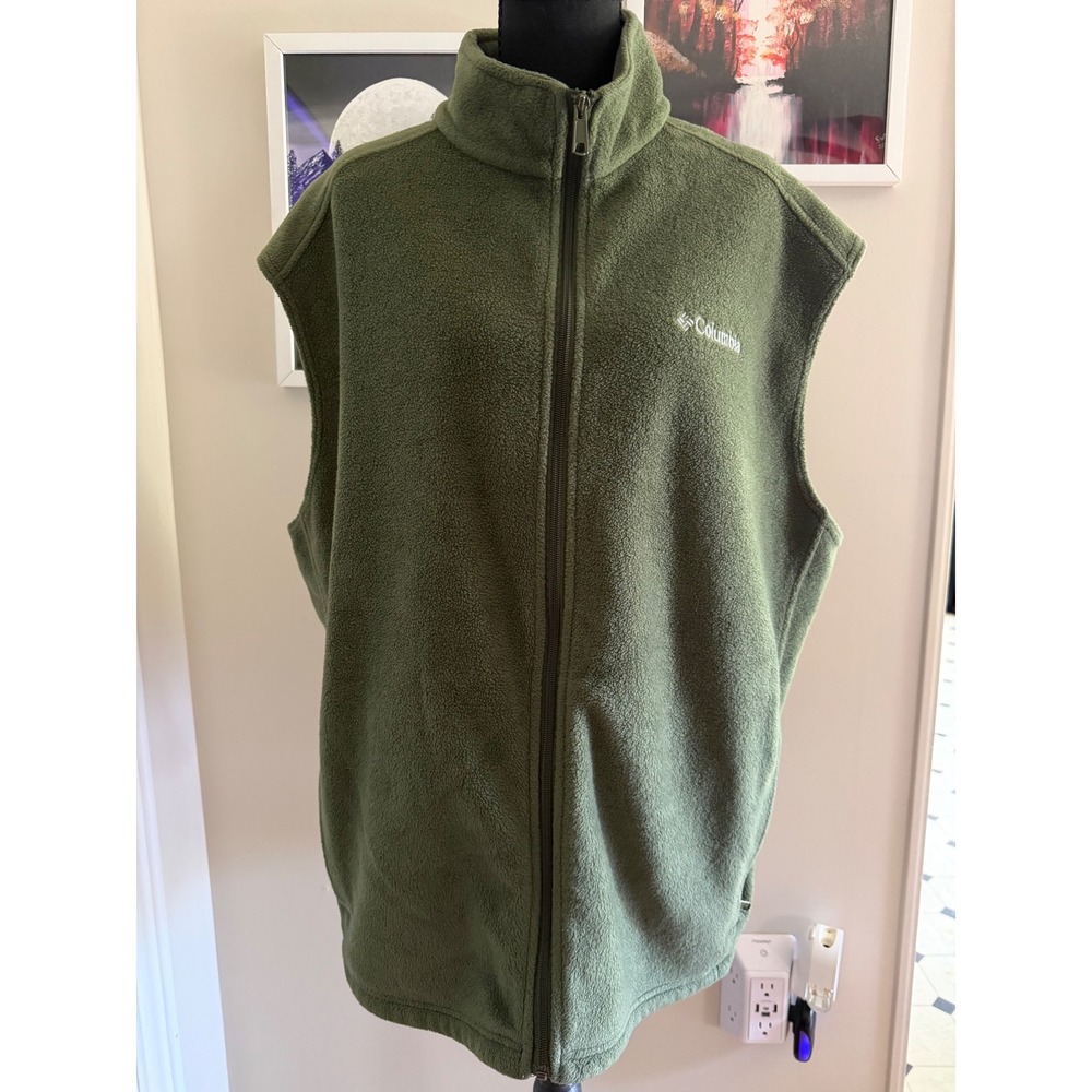 Columbia Mens Fleece Vest Full Zip Olive Green XXL Sportswear Layering Jacket